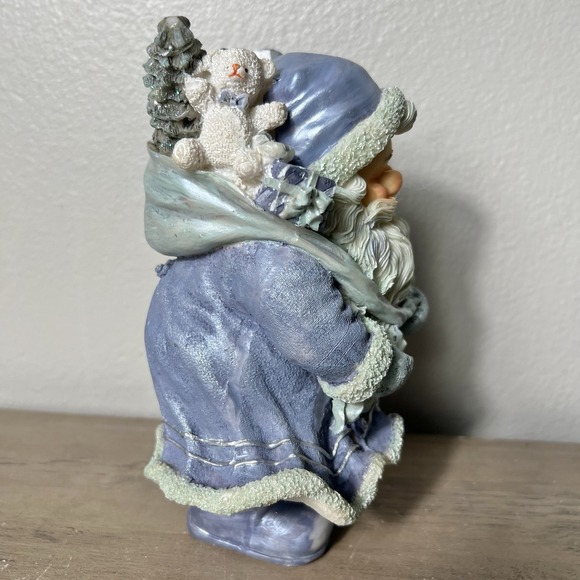 Vintage Blue Santa Claus w/ Toy Bag Figurine Resin Winter Father Christmas 7.25" - Picture 4 of 6